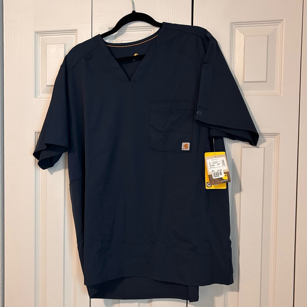 NWT Carhartt Liberty Force Nurse Scrub Top V Neck Multiple Pockets Navy Sz Large